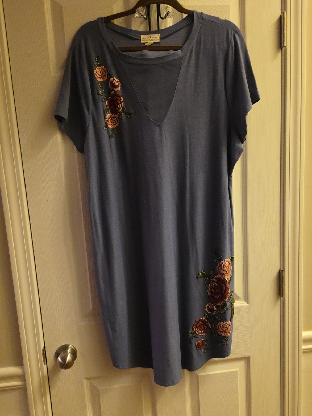 Blue Floral Embroidered Short Sleeve Women’s Dress
